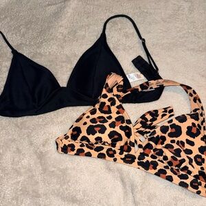 Cheetah and Black Bikini Top